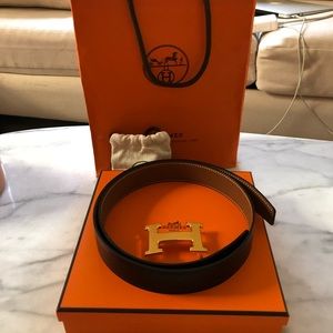 Hermès 32 MM tan/black leather belt